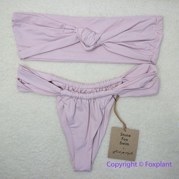New! Set! Stone Fox Swim lele‎ knotted bandeau top bijou bottoms, size L - Picture 1 of 11